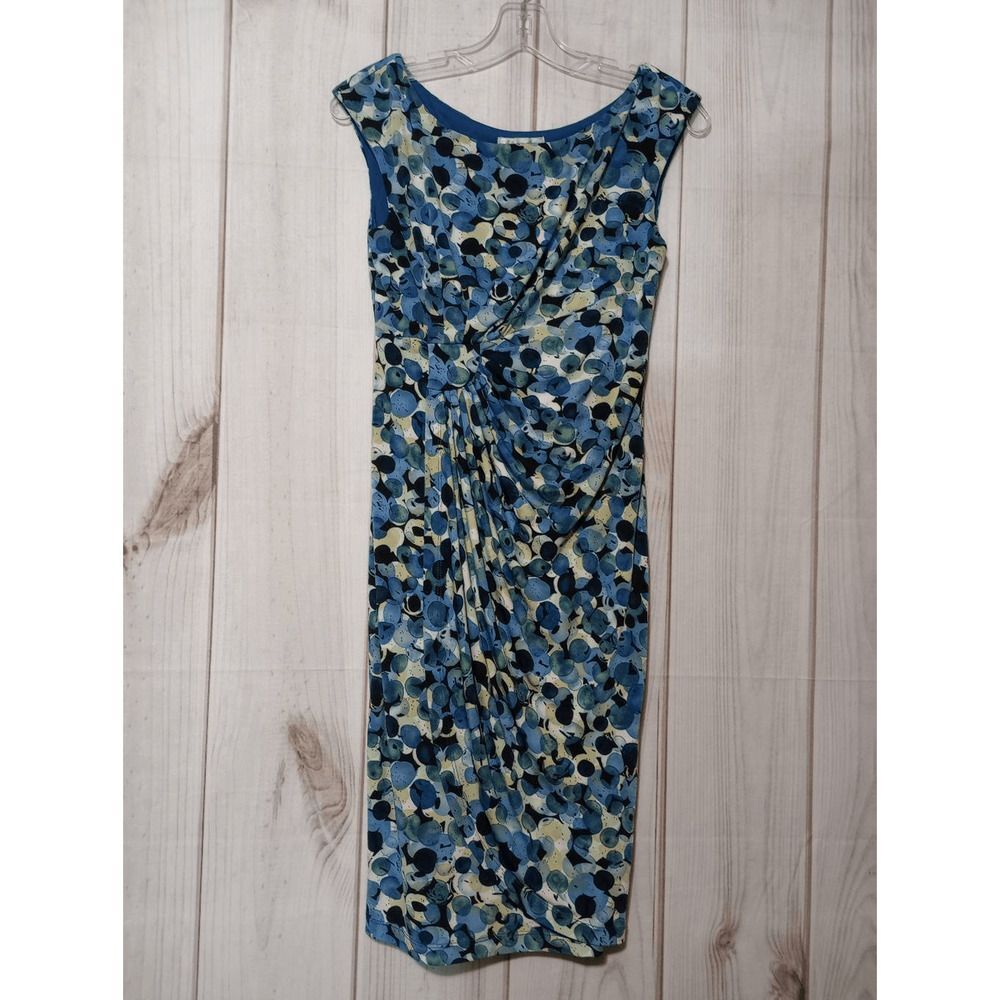 Dressbarn‎ Womens Blue Abstract Floral Knot Front Sheath Dress Size 4 Sleeveless